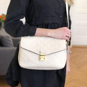 LV Pochette Metis Monogram Empreinte Leather Creme