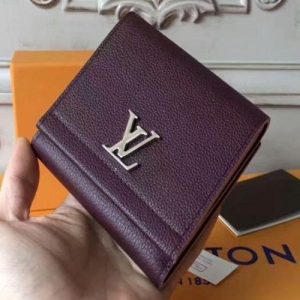 LV LockMe II Compact Wallet Taurillon Leather Prune<