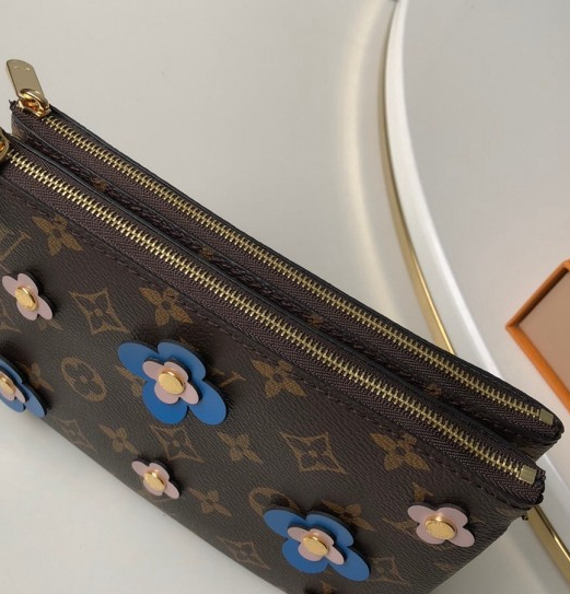 LV Pochette Double Zip Monogram Canvas Blue Blooming Flowers - Image 2