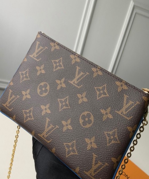 LV Pochette Double Zip Monogram Canvas Blue Blooming Flowers
