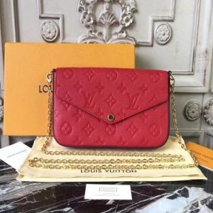 LV Pochette Felicie Bag Monogram Leather Cerise