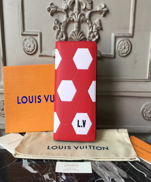 LV Brazza Wallet Epi Leather Hexagon Red