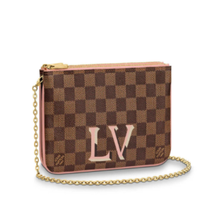 LV Double Zip Pochette Damier Ebene LV Print