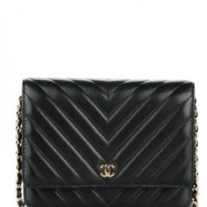 Chanel Wallet On Chain – WOC Chevron Lambskin Black Silver-Toned