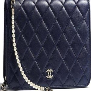 Chanel Wallet On Chain – WOC Quilted Lambskin Dark Blue Silver-Toned