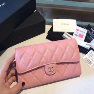 Chanel Classic Long Flap Wallet Lambskin Leather Pink