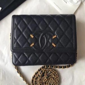 Chanel Wallet On Chain – WOC CC Filigree Black Grained Calfskin