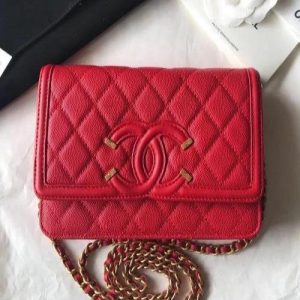 Chanel Wallet On Chain – WOC CC Filigree Red Grained Calfskin