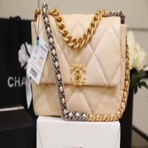 Chanel 19 Large Flap Bag Beige