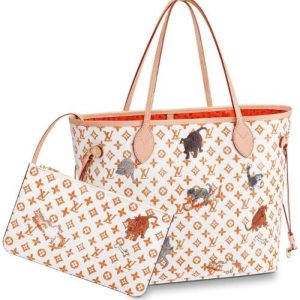 LV Neverfull MM Catogram White/Orange