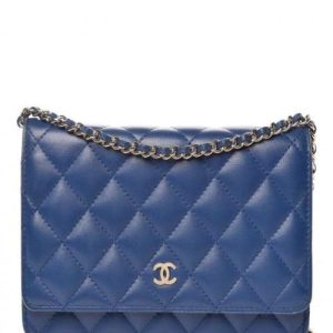 Chanel Wallet On Chain – WOC Quilted Lambskin Dark Blue Gold-Toned