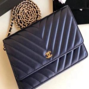 Chanel Wallet On Chain – WOC Chevron Lambskin Black Gold-Toned
