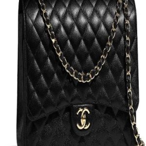 Chanel Classic Maxi Handbag Black Grained Calfskin Gold-Toned
