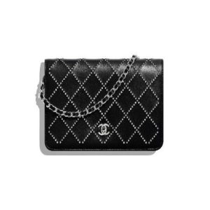 Chanel Wallet On Chain – WOC Grained Quilted Calfskin Black Studded